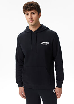 Siyah Grafik Baskılı Kapüşonlu Erkek Sweatshirt