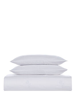 Carmen Beyaz Nakışlı 300 Tc Pamuk Saten Çift Kişilik Nevresim Seti 200 x 220 cm