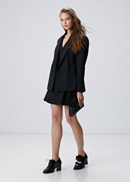 Siyah Yün Karışımlı Etek