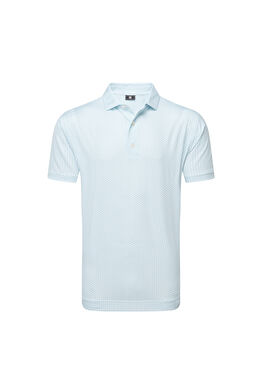Houndstooth Geo Lisle Açık Mavi Beyaz Kısa Kollu Erkek Golf T-Shirt