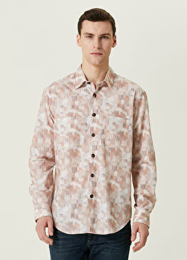 Açık Kahverengi Çiçek Desenli Gömlek