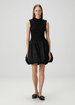 Siyah Tafta Etekli Mini Elbise