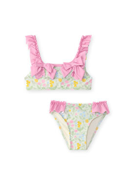 Littemare Baskılı Yeşil UPF 40+ UV Korumalı Kız Çocuk Bikini Takımı