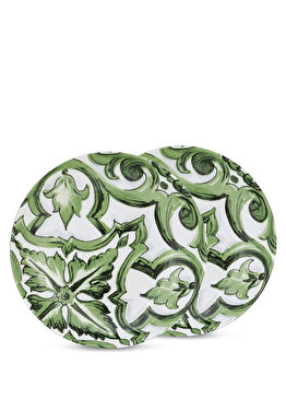 Yeşil Desenli 2li Porselen Tabak Seti