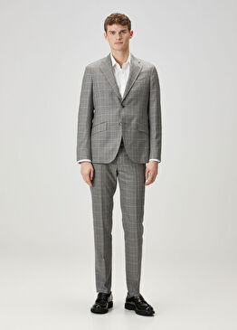 Gri Ekose Desenli Yün Takım Elbise