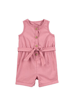 Pembe Kolsuz Kız Bebek Şortlu Tulum