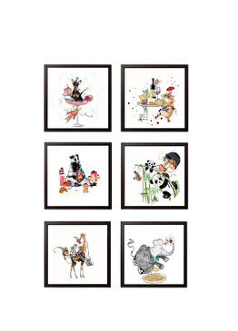 Mamma Mia Baskılı Ahşap Dokulu 6'lı Tablo Seti