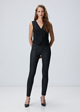 Siyah Kaplamalı Skinny Kalıp Denim Pantolon