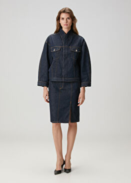 Lacivert Midi Denim Etek