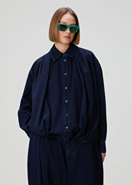 Koyu Mavi Drapeli Denim Gömlek