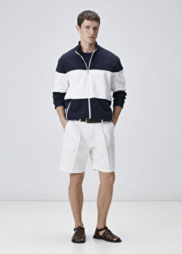 Lacivert Bloklu Sweatshirt