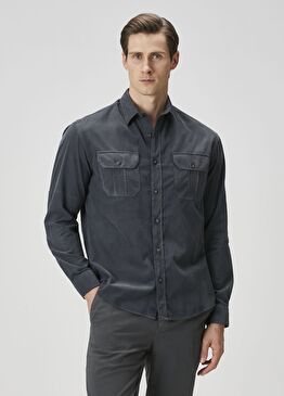 Koyu Gri Kadife Gömlek