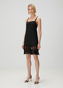 Palermo Siyah Püskül Detaylı Mini Abiye Elbise