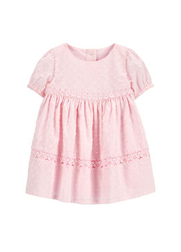 Pembe Fisto Detaylı Kısa Kollu Kız Bebek Elbise