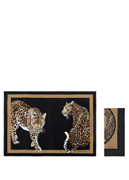 Leopar Desenli Keten Servis ve Peçete Seti