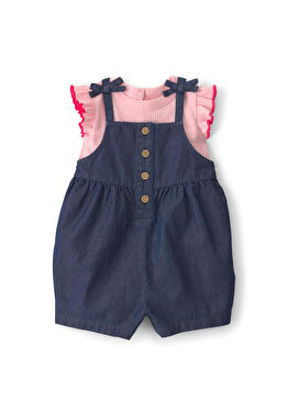 Mavi Deniz Tulum Pembe Kısa Kollu T-shirt Kız Bebek 2'li Set