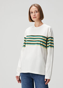 Beyaz Yeşil Çizgili Bluz