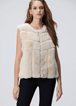 Bej Kesik Detaylı Yelek