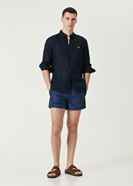 Lacivert Çizgi Desenli Mayo