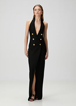 Siyah Sırt Dekolteli Maksi Abiye Elbise