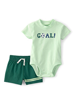 Yeşil Baskılı Pamuklu Kısa Kollu T-shirt ve Şort Erkek Bebek 2'li Set