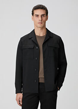 Siyah Cep Detaylı Yün Dış Gömlek