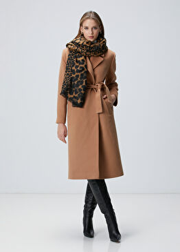 Camel Kaşmir ve Yün Karışımlı Palto
