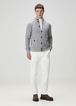 Krem Beli Kordonlu Pilili Kadife Pantolon