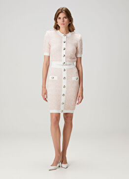 Pembe Beyaz Mini Tweed Etek