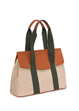 Sienna Krem Kahve Kanvas Kadın Omuz Çantası