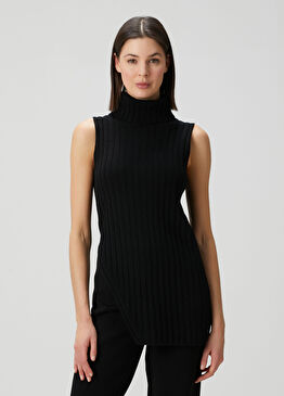 Siyah Kolsuz Yün Triko