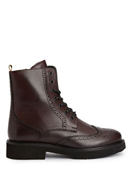 Bordo Zımbalı Kadın Deri Bot