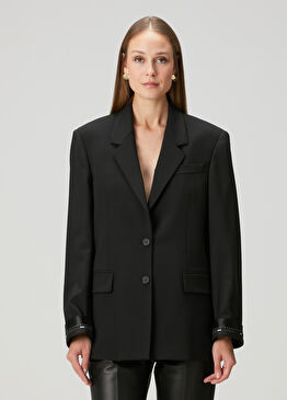 Siyah Logolu Manşetli Yün Blazer