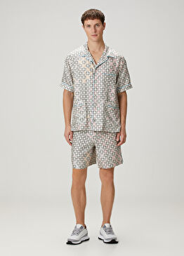 Çok Renkli Logo Desenli İpek Bermuda