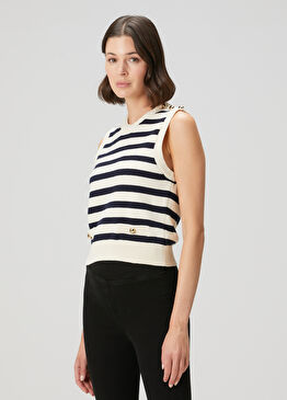 Harbor Lacivert Beyaz Çizgili Yelek