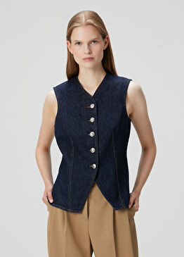 Lacivert Denim Yelek