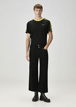 Siyah Trok Detaylı Cropped Jean Pantolon