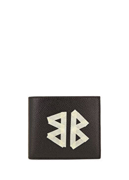Bej Siyah Logo Detaylı Erkek Deri Cüzdan