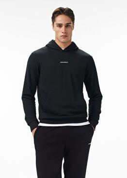 Siyah Kapüşonlu Erkek Sweatshirt