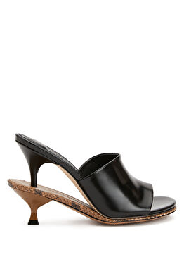 The Double Siyah Kadın Deri Terlik