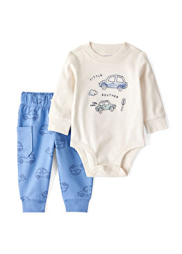 Mavi Pantolon ve Uzun Kollu Çıtçıtlı Body Erkek Bebek 2'li Set