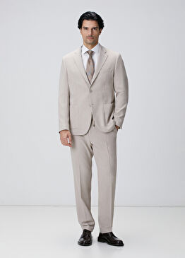 Bej Melanj Jakarlı Takım Elbise