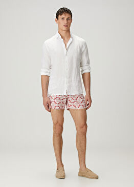 Casuzze Kırmızı Beyaz Çiçek Desenli Mayo