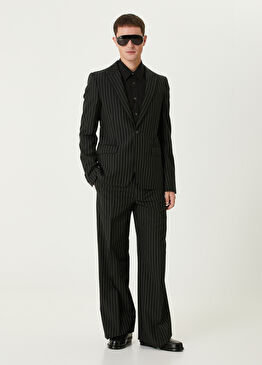 Siyah Çizgi Desenli Yün Pantolon