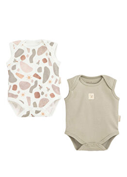 Joyful Yeşil Ekru Kolsuz 2'li Yenidoğan Body Seti