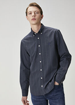 Comfort Fit Lacivert Çizgi Desenli Gömlek