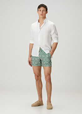 Filicudi Beyaz Yeşil Etnik Desenli Mayo