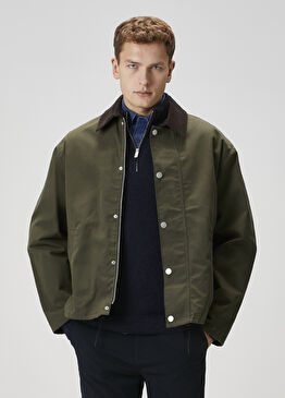 Haki Yakası Kadife Garnili Mont