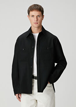 Couture Seam Siyah Yün Dış Gömlek