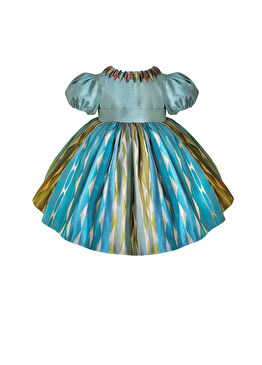 Yeşil Balon Kollu Kız Çocuk Elbise